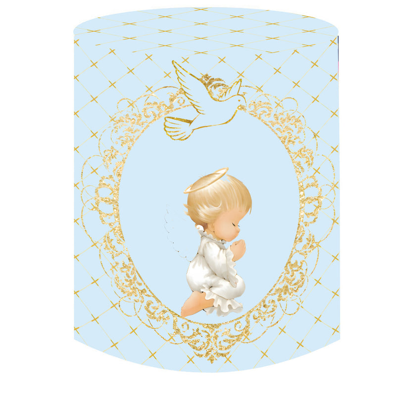 Customize Baby Shower Round Backdrops Baptism God Bless Birthday Party Circle Background Robots Game Birthday Covers Cylinder Plinth Covers