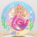 Custom Mermaid Round Backdrops Pink Birthday Party Circle Background Birthday Covers Cylinder Plinth Covers