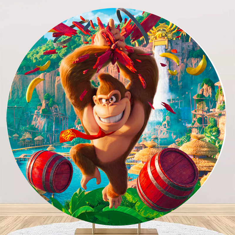 Customize Donkey Kong Photo Backdrop Cover The Super Mario Bros Round Backdrop Birthday Party Circle Background Covers