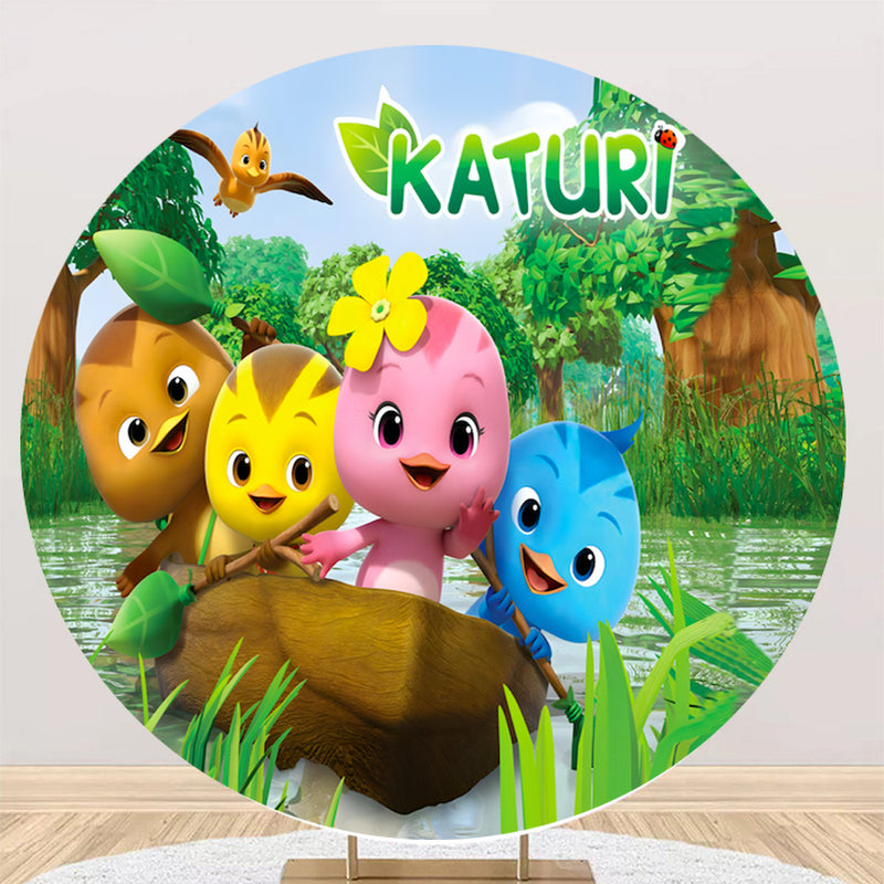 Customize Katuri Chicken Round Backdrops Kids Birthday Party Circle Background Robots Game Birthday Covers Cylinder Plinth Covers