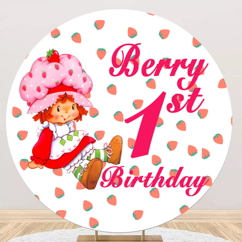 Strawberry Shortcake Round Backdrop Girls Birthday Circle Background Cylinder Plinth Covers