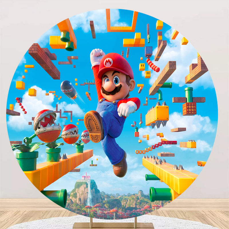 Customize Mario Backdrop Cover Round Backdrop Super Mario Birthday Party Circle Background Covers