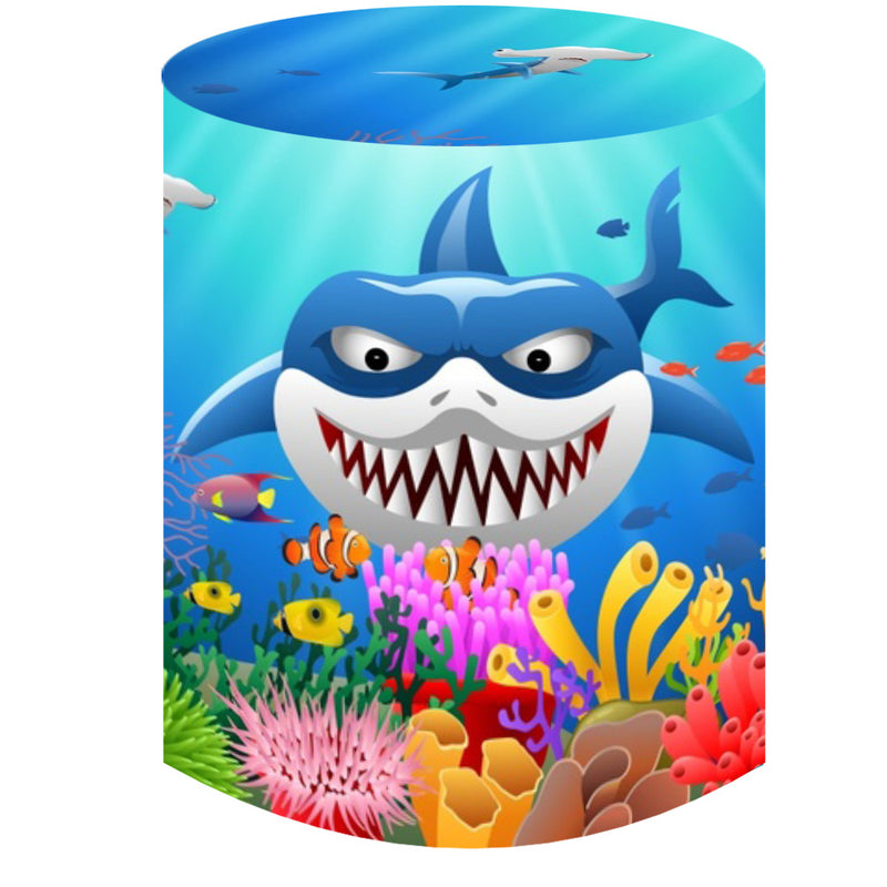 Baby Shark Round Backdrop Ocean Underwater Kids Birthday Party Circle Background Cylinder Plinth Covers