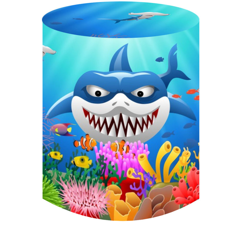 Baby Shark Round Backdrop Ocean Underwater Kids Birthday Party Circle Background Boys Birthday Covers