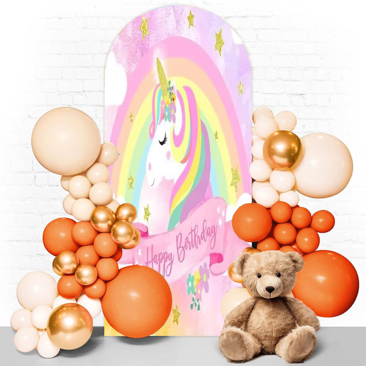 Funda elástica de doble cara para telón de fondo de cumpleaños de unicornio, arco de Chiara, tema de fondo