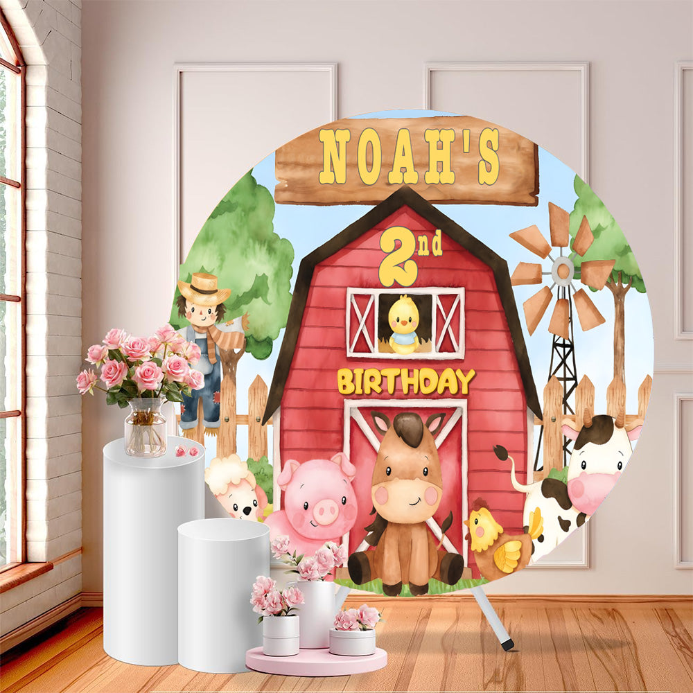 Custom Name Farm Round Backdrops Farm Animals Barnyard Party Circle Ba – dreamybackdrop