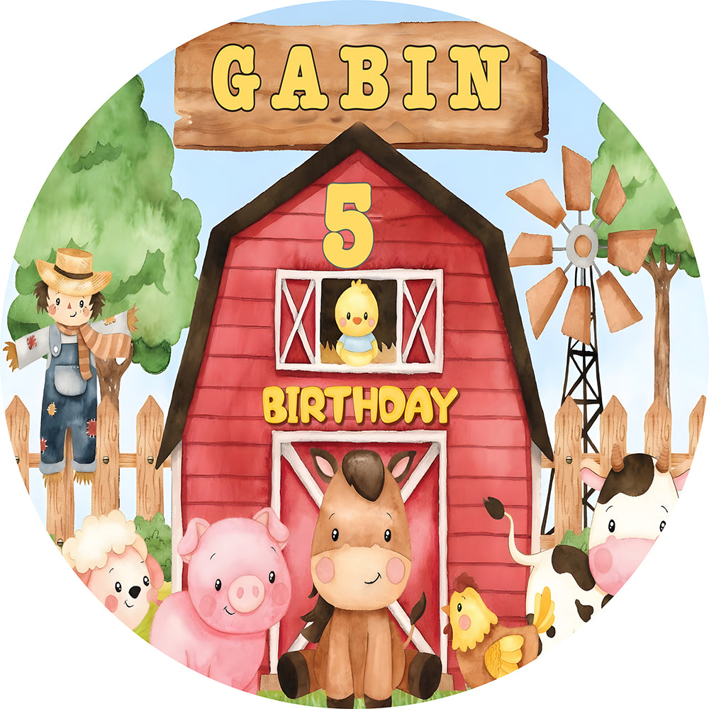 Custom Name Farm Round Backdrops Farm Animals Barnyard Party Circle Ba – dreamybackdrop