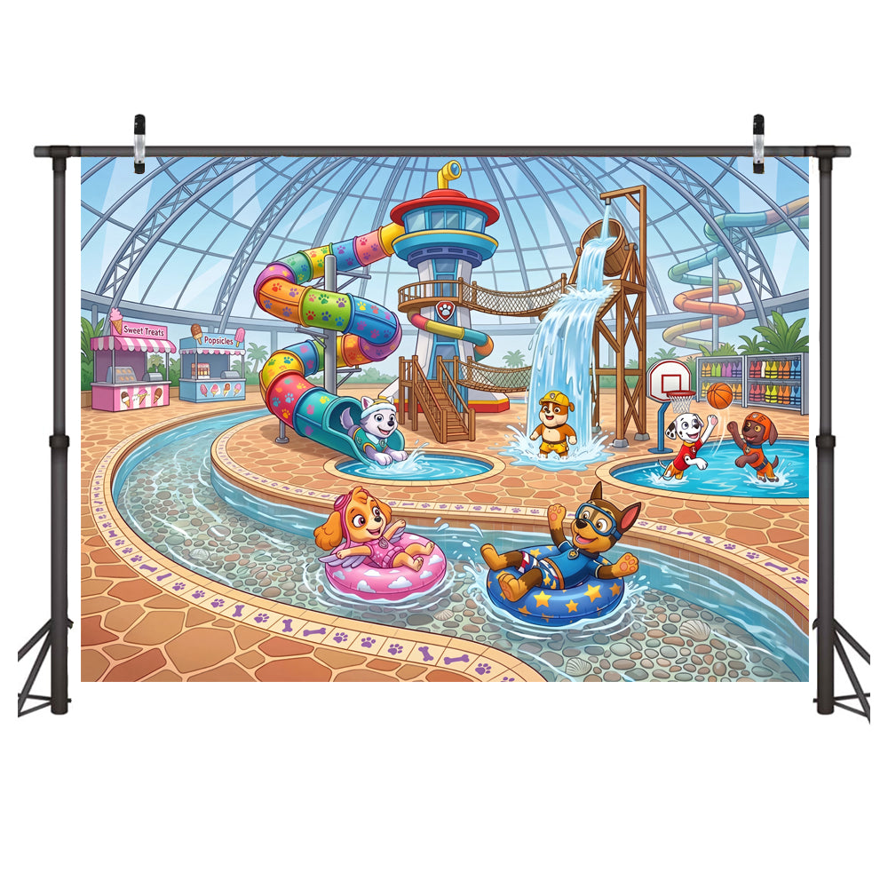 Custom Paw Patrol in Water Park Photo Backdrop Banner