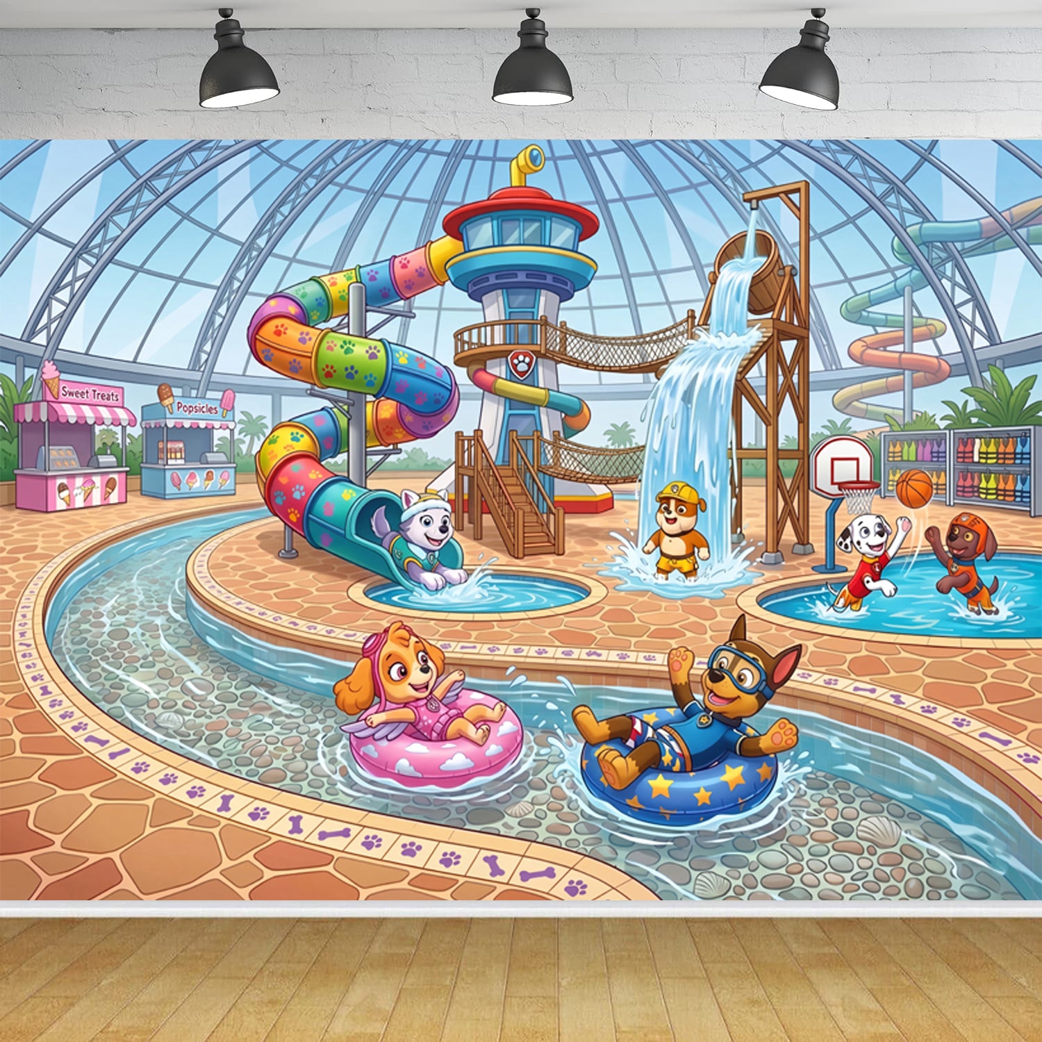 Custom Paw Patrol in Water Park Photo Backdrop Banner