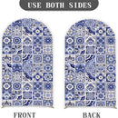 Customize Size Blue and White Porcelain Photo Background Cover Inspo Tile Arch Chiara Theme Background Double Side Elastic Covers