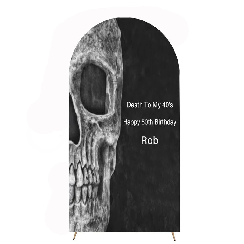 Customize Skeleton Birthday Photo Background Arch Chiara Skull Background Double Side Elastic Covers