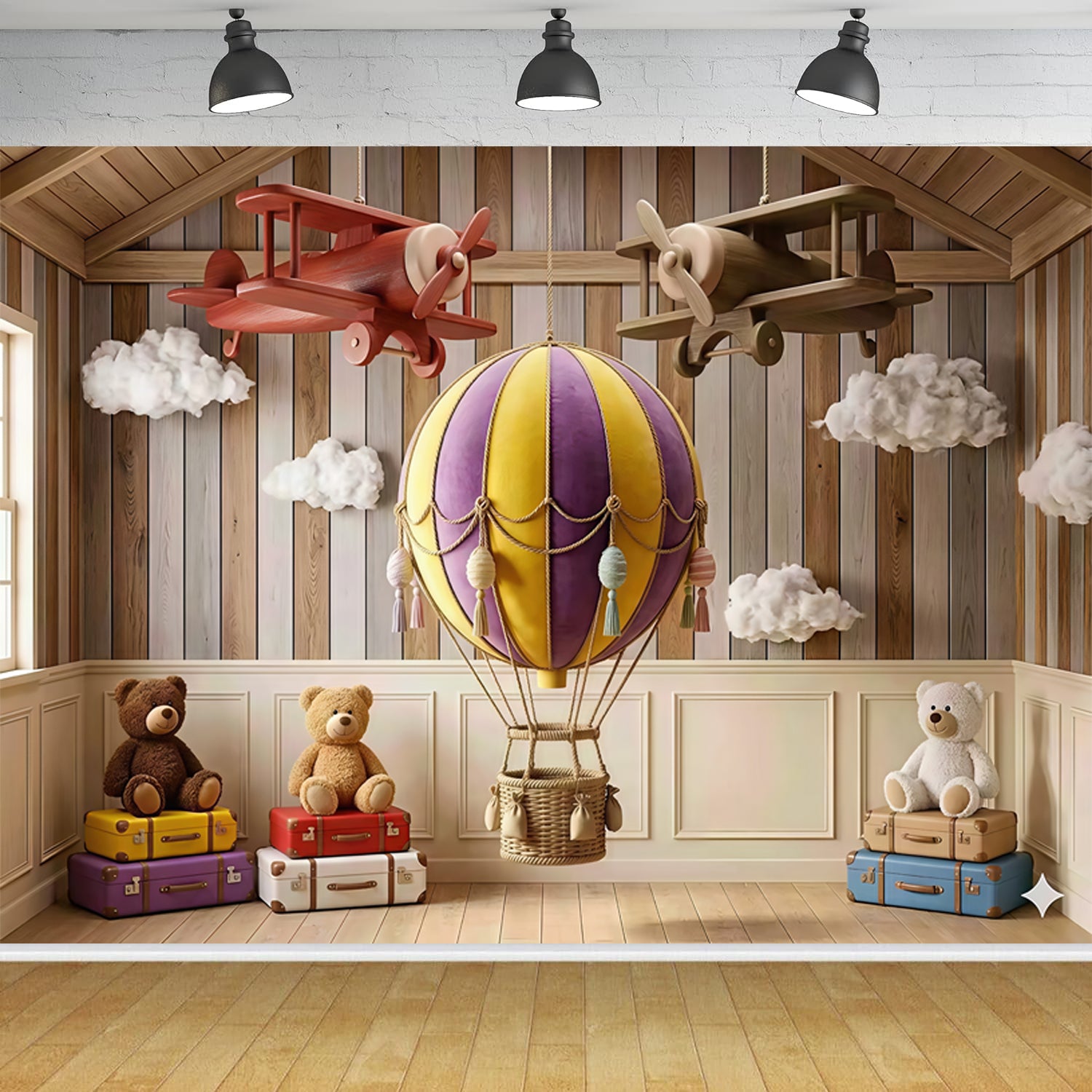 Custom Hot Air Balloon Model Plane Bear Photo Backdrop Banner