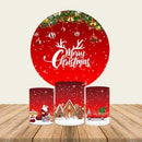 Customize Merry Christmas Circle Round Backdrop Winter Snow Party Background Birthday Decorations Cylinder Plinth Covers