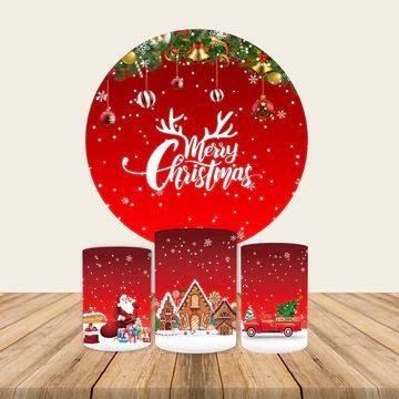 Customize Merry Christmas Circle Round Backdrop Winter Snow Party Background Birthday Decorations Cylinder Plinth Covers