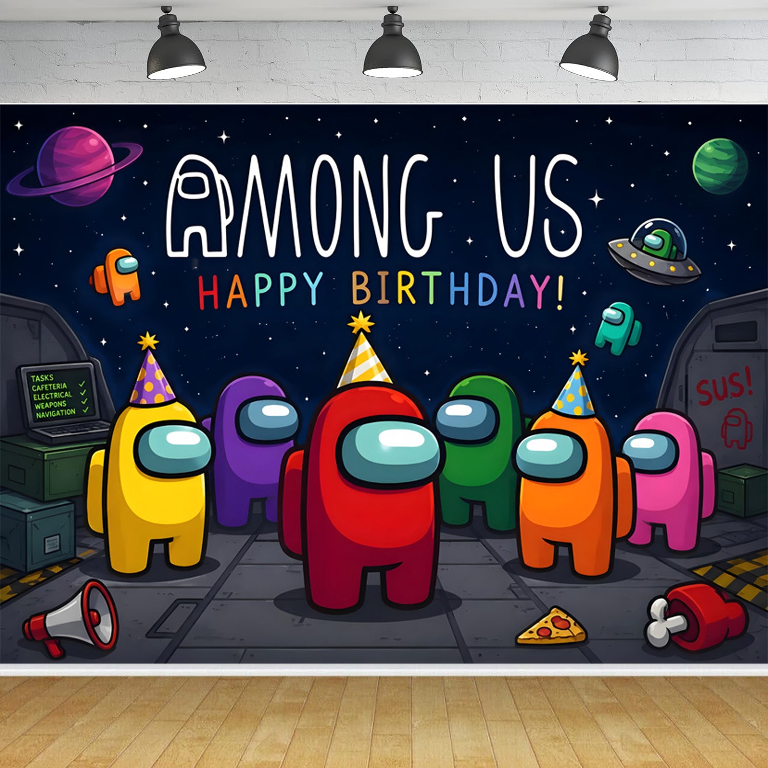 Custom Among Us Photo Backdrop Happy Birthday Banner