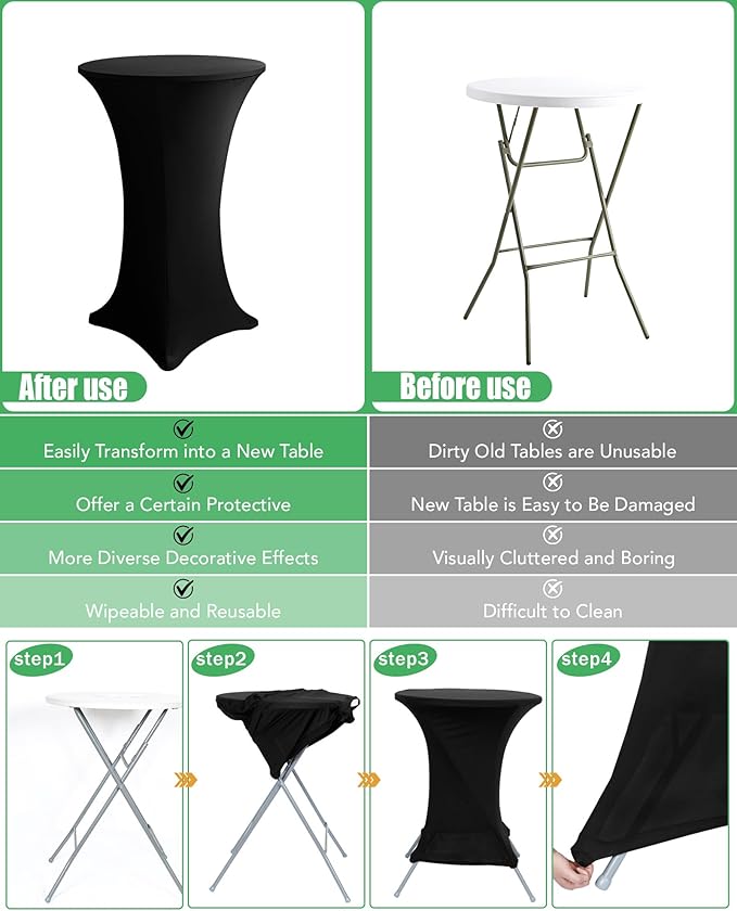 Cocktail High Top Table Covers Fitted Spandex Round Cocktail Tablecloth for Bar Height Standing Table Cloths Reusable, for Party Wedding Banquet Event Decorations