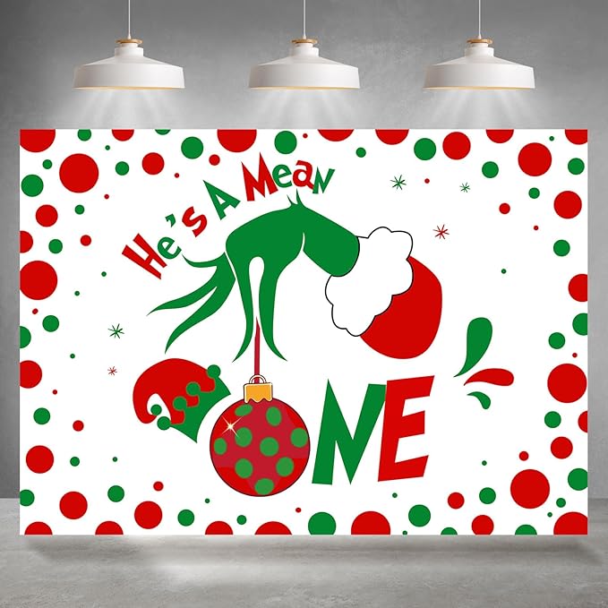 Customize He's A Mean One Photo Backdrop Happy Birthday Party Photography Backgrounds Banners