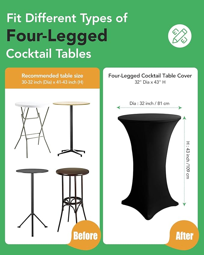 Cocktail High Top Table Covers Fitted Spandex Round Cocktail Tablecloth for Bar Height Standing Table Cloths Reusable, for Party Wedding Banquet Event Decorations