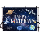 Custom Happy Birthday Photo Background Outer Space Cosmic Starry Sky Rocket Newborn Shower Decoration