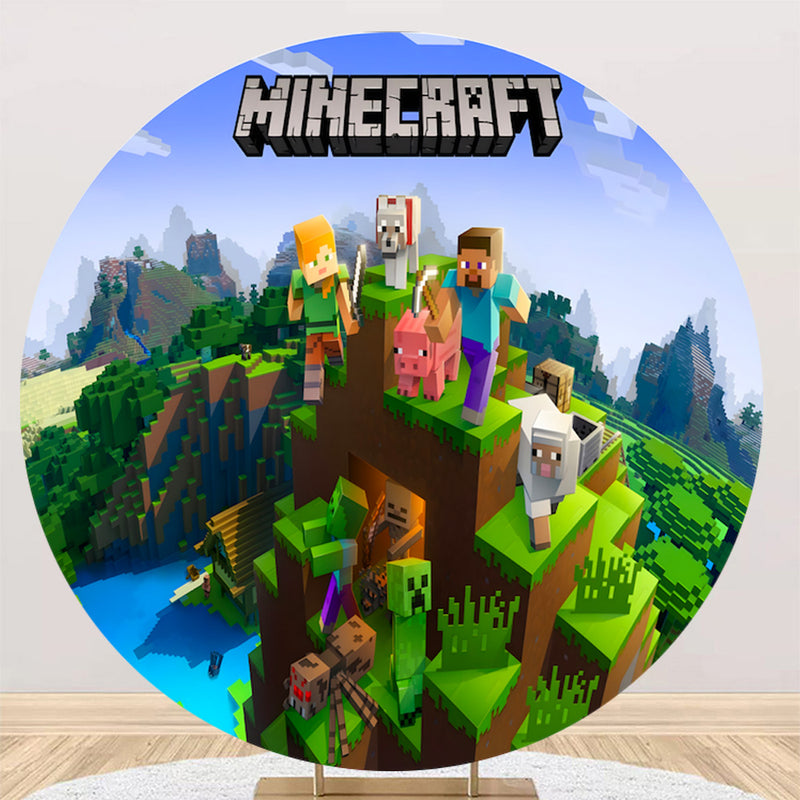 Customize Minecraft Photo Backdrop Cover Kids Round Backdrop Party Circle Background Covers