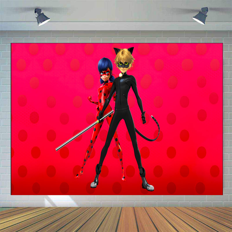 5x3ft Miraculous Ladybug Backdrop for Birthday Party Decorations. Cartoon  Miraculous Ladybug Background for Theme Birthday. 