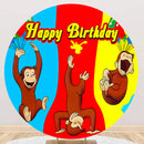 Customize Curious George Photo Backdrop Cover Boys Birthday Round Backdrop Party Circle Background Covers