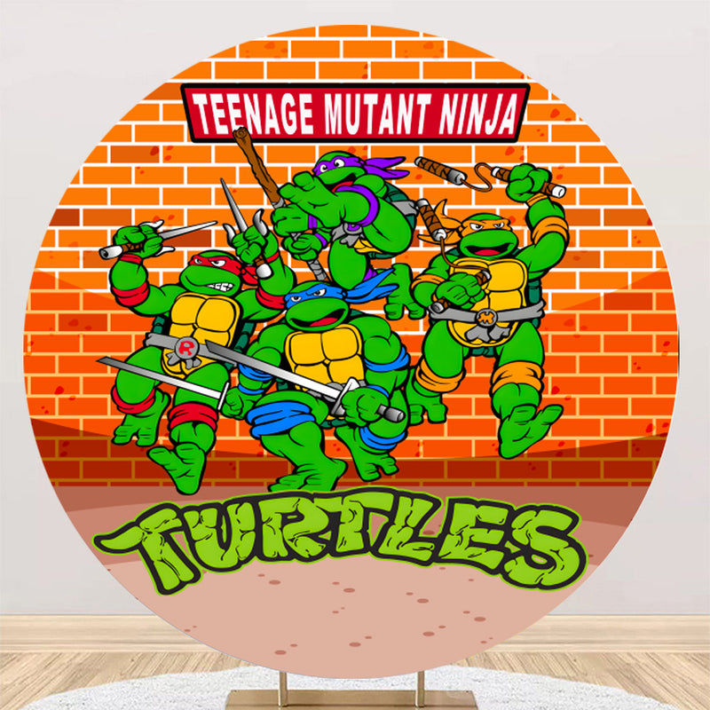 Customize Teenagers Mutants Ninja Turtles Photo Backdrop Cover Round Backdrop Birthday Party Circle Background Covers