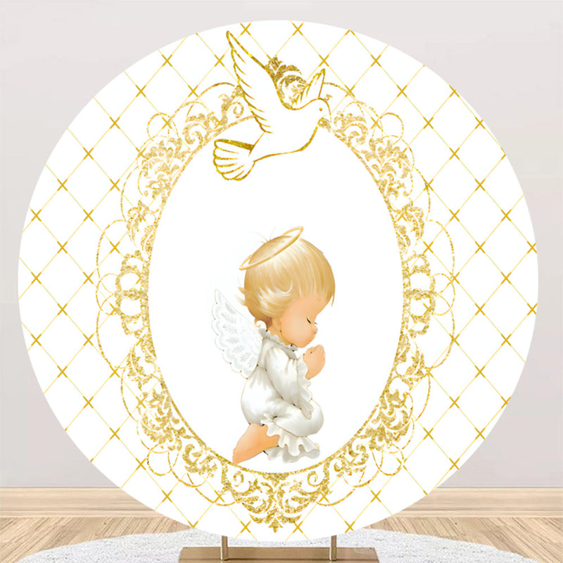 Customize Baby Shower Round Backdrops Baptism God Bless Birthday Party Circle Background Robots Game Birthday Covers Cylinder Plinth Covers