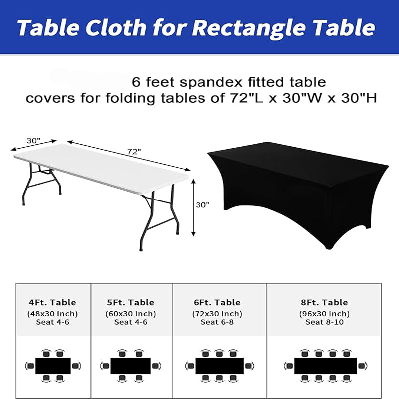Spandex Tablecloth Fitted and Tight Cloth for Rectangle Table for Party, Wedding, Banquet and Birthday