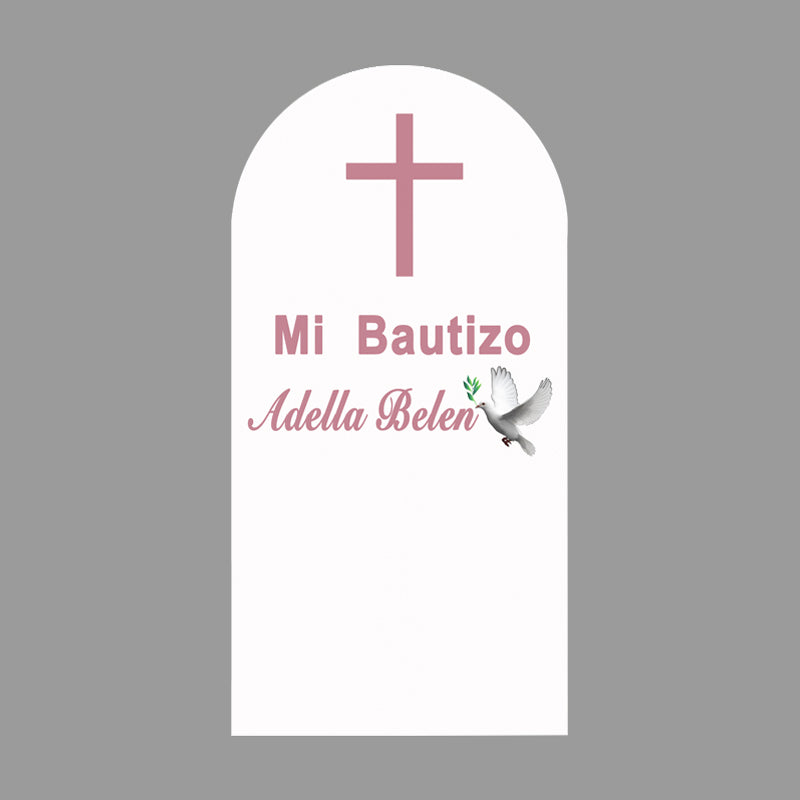 Custom Baby Shower Arch Photo Backdrop Cover Mi Bautizo Crosses Theme Double Side Elastic Cover