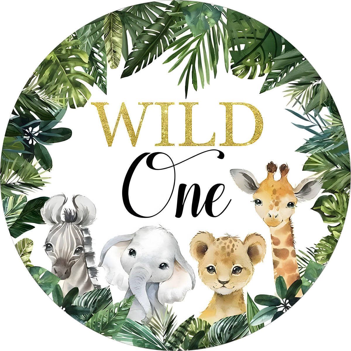Round Backdrop Cover Forest Jungle Safari Baby Wild One Birthday Photo Background Baby Shower Circle Backdrops Elastic