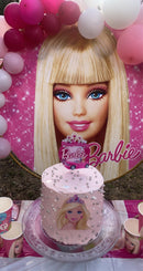 Arrière-plan rond rose personnalisé Barbie, couverture de fond circulaire pour fête d'anniversaire, couverture de plinthe cylindrique 