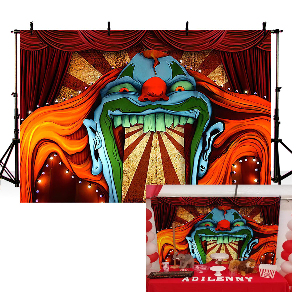 Horror Circus Theme Halloween Photo Backdrop Giant Evil Clown Banner