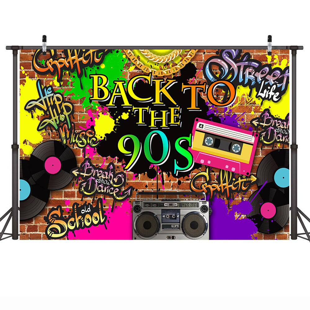 Custom Back to 90s Photo Backdrop Graffiti Theme Party Banner