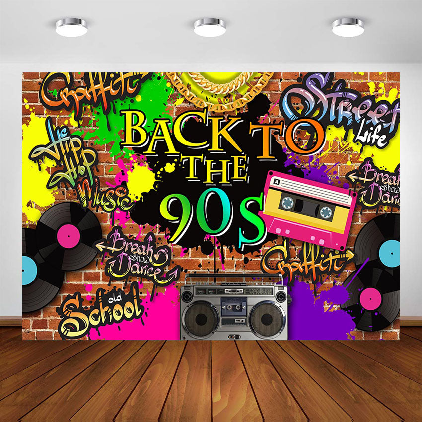 Custom Back to 90s Photo Backdrop Graffiti Theme Party Banner