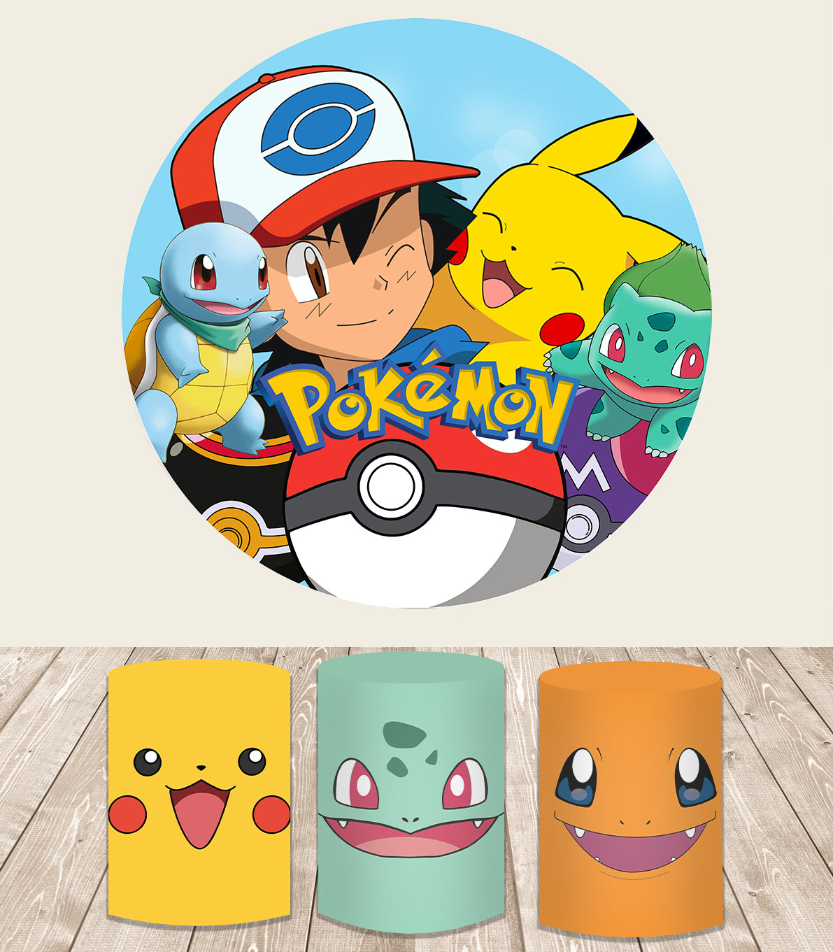Custom Pokemon Party Round Backdrop Circle Background Birthday Cylinder Plinth Covers