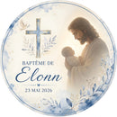 Custom Name Date Baptism Round Photo Backdrop Cover Cross Baby Shower Circle Background