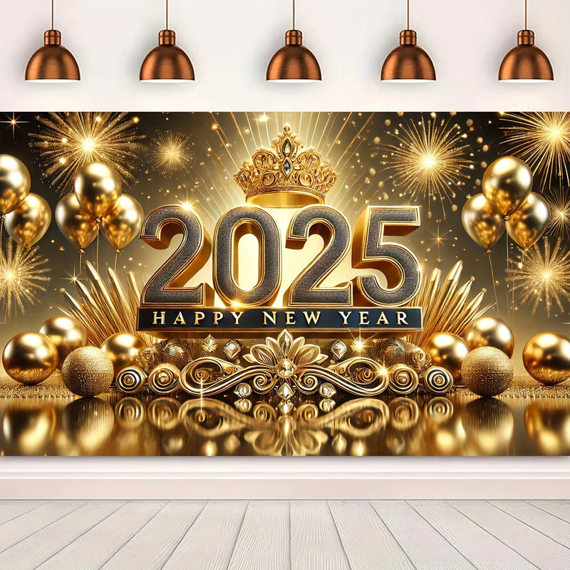 Custom Size 2025 New Year Celebration Party Polyester Flag Theme Multi functional Festival Decoration Suitable for New Year's Eve