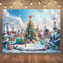 Custom Size Christmas Candy House Photography Background Winter Cedar Tree Christmas Tree Snowflake Lollipop Background