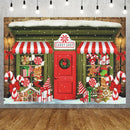 Custom Size Wonderland Christmas Candy Shop with Gingerbread Street Family Dinner and Photography Background