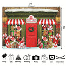 Custom Size Wonderland Christmas Candy Shop with Gingerbread Street Family Dinner and Photography Background