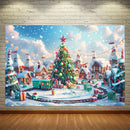 Custom Size Christmas Candy House Photography Background Winter Cedar Tree Christmas Tree Snowflake Lollipop Background