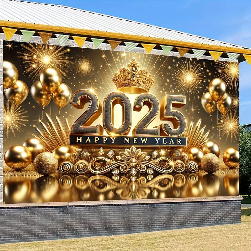 Custom Size 2025 New Year Celebration Party Polyester Flag Theme Multi functional Festival Decoration Suitable for New Year's Eve