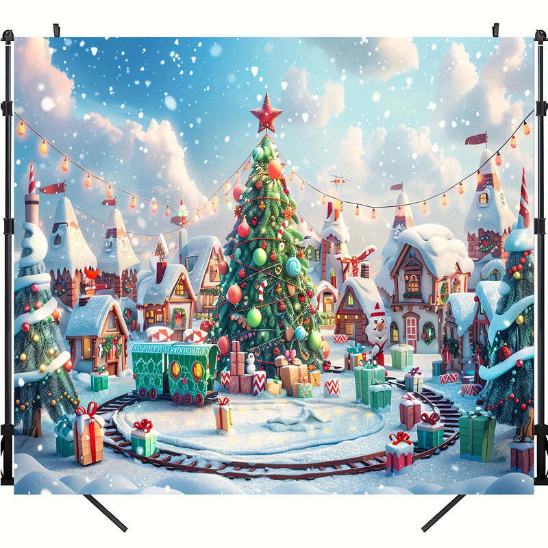 Custom Size Christmas Candy House Photography Background Winter Cedar Tree Christmas Tree Snowflake Lollipop Background