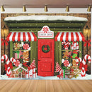 Custom Size Wonderland Christmas Candy Shop with Gingerbread Street Family Dinner and Photography Background
