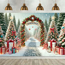 Custom Size festive Arctic Christmas scene background banner versatile for indoor/outdoor