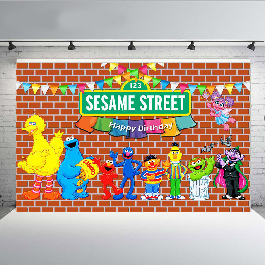 Custom Name Sesame Street Photo Backdrop Banner for Birthday