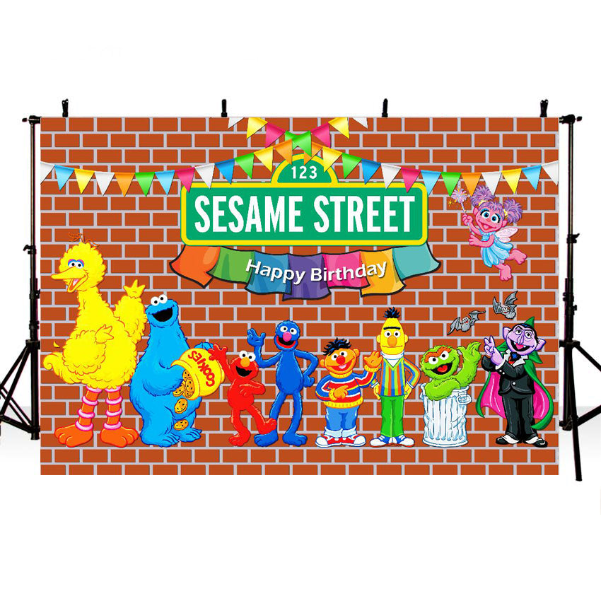 Custom Name Sesame Street Photo Backdrop Banner for Birthday