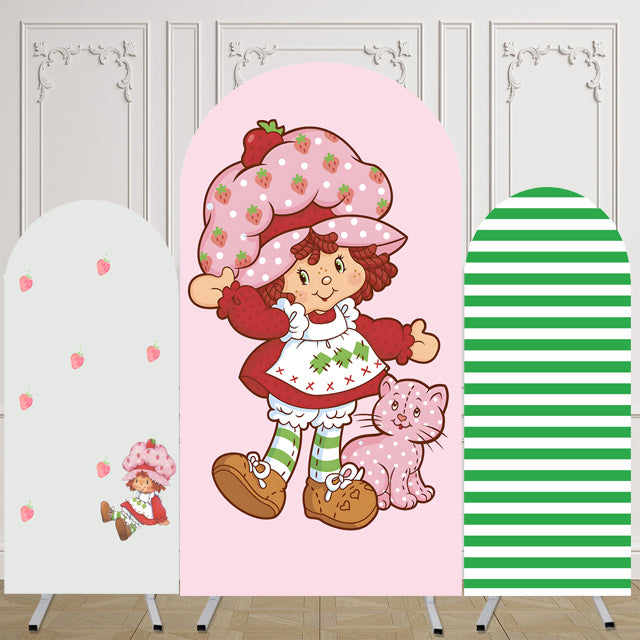 Customize Strawberry Shortcake Photo Background Girls Cover Theme Arch Background Double Side Elastic Covers