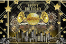 Customize Happy Birthday Photo Backdrop Black Gold Party Photography Backgrounds Banners